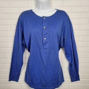 Vintage 1980s Henley Shirt Ralph Lauren L Ramie Cotton Unisex Casual Preppy Blue